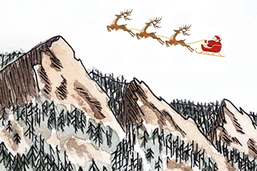 Santa sketch over Boulder